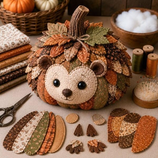 DIY Animal Pumpkin Sewing Kit,Harvest Fabric Animal Pumpkin Craft Set for Adults Beginners,Autumn Thanksgiving Home Ornament Craft Kit,Hand Sewing Decor (Hedgehog) - Image 3