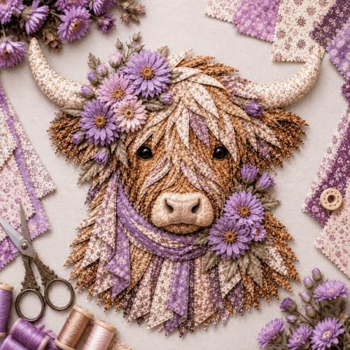 Birth Flower Highland Cow 3D Layered Fabric Art DIY Kit for Adults (B1PC) by Unknown