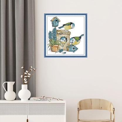 Qeerysew Cross Stitch Kits Stamped Full Range of Embroidery Starter Kits for Beginners DIY - Printed Kit Mockingbird House (Printed) 14CT11.4x11.8 inches