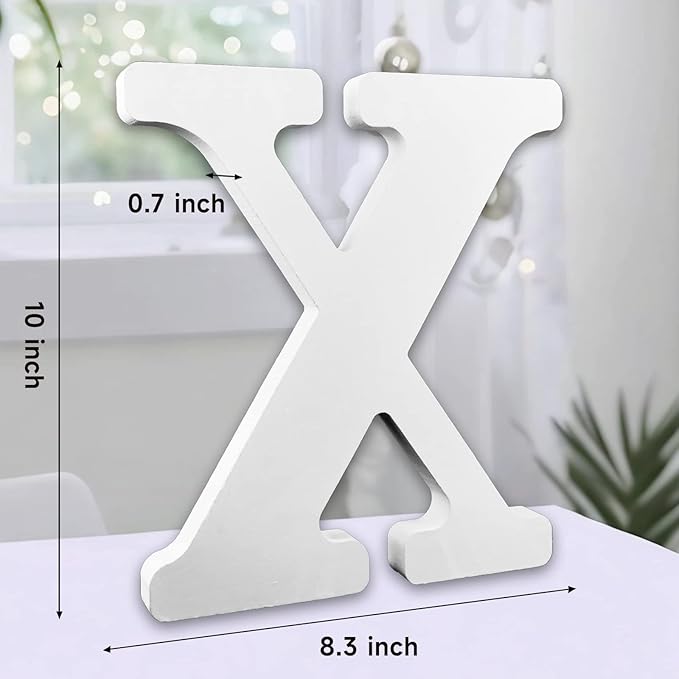 AOCEAN 10 Inch White Big Wood Letters, Unfinished Wooden Letters for Wall Decor, Standing Letters Slices Sign Board Decoration, Craft Home Party Projects (X)