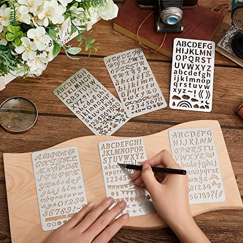 Lewtemi 6 Pcs Metal Wood Burning Stencils, Letter Style Letters Numbers - Image 5