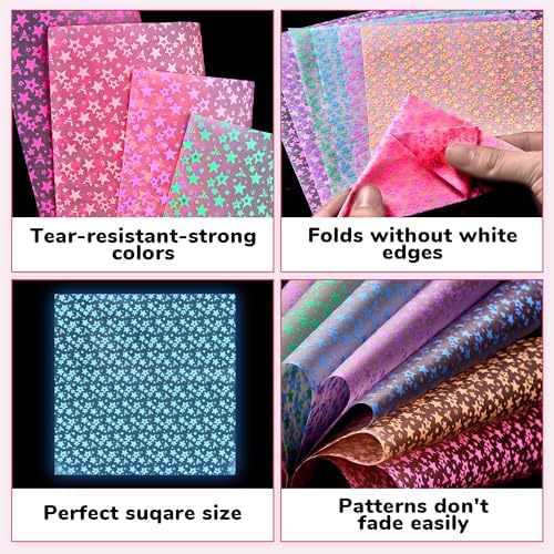 JoyCat Pastel Glow in the Dark Origami Paper, 50 Sheets, 6x6 Inch - Image 2
