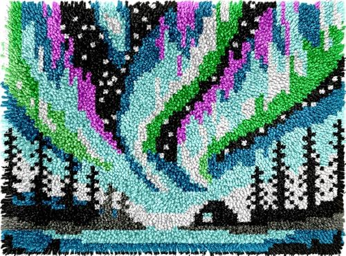 Aurora Borealis Latch Hook Kits for Adults Kids Beginners Northern Light Scenic Latch Hook Rug Kit Pre-Printed Hook and Latch Carpet Making Kits DIY Wall Hanging Crochet Set 20x15 In. Craft Gift by VEIROUSA
