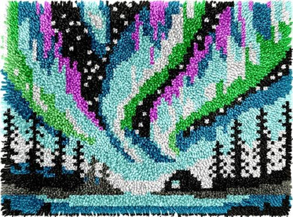 Aurora Borealis Latch Hook Kits for Adults Kids Beginners Northern Light Scenic Latch Hook Rug Kit Pre-Printed Hook and Latch Carpet Making Kits DIY Wall Hanging Crochet Set 20x15 In. Craft Gift by VEIROUSA