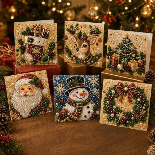 6Pcs Christmas Patterns DIY Pearl Diamond Art Greeting Cards Kits by Unknown