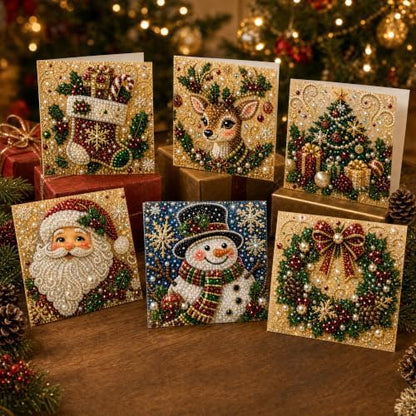6Pcs Christmas Patterns DIY Pearl Diamond Art Greeting Cards Kits by Unknown
