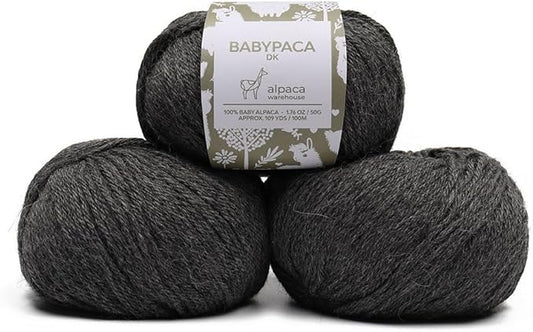 100% Baby Alpaca Yarn Wool Set of 3 Skeins (150 Grams) DK Weight - Made in Peru - Heavenly Soft and Perfect for Knitting and Crocheting (Gray, DK)