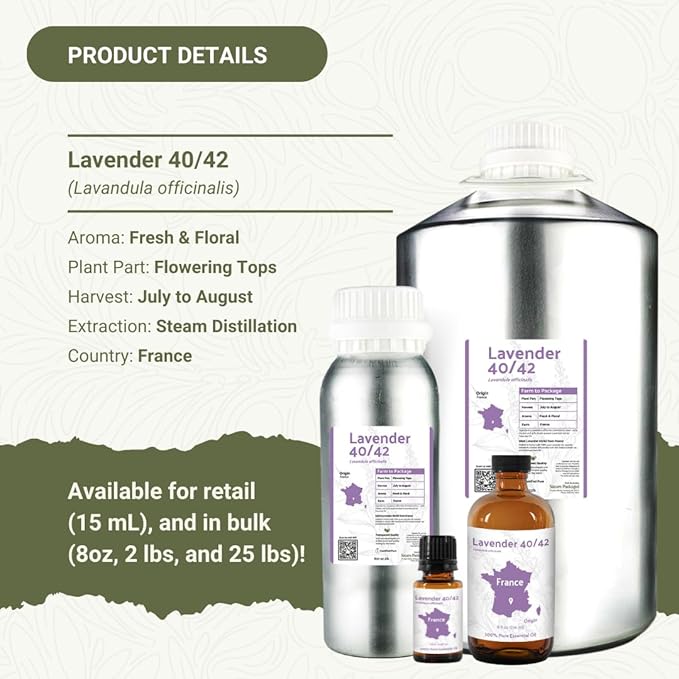 Nature Packaged Lavender 40/42 Essential Oil Direct from France - Essential Oil for Candle Making and Soaps - Pure Lavender 40/42 Oil for Aromatherapy, Skincare, Haircare, Perfumes (8oz)