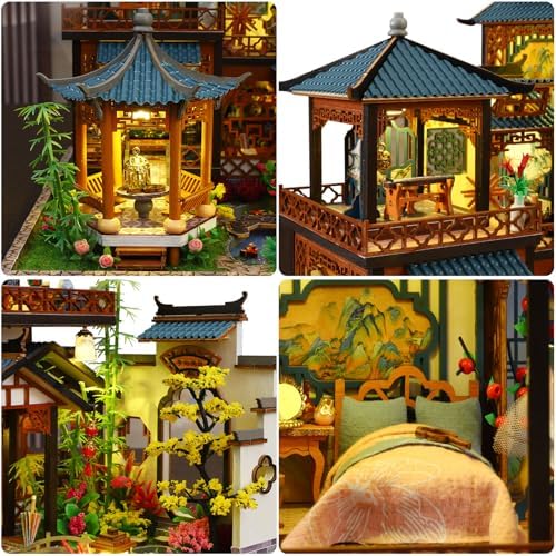 DIY Miniature House Kit - Miniature Wooden Dollhouse Kit - Mini House Building Kit for Adults - Vintage Courtyard Tiny Model House Kit with LED, Miniature Kit, Creative DIY Adult Crafts Gift - Image 2