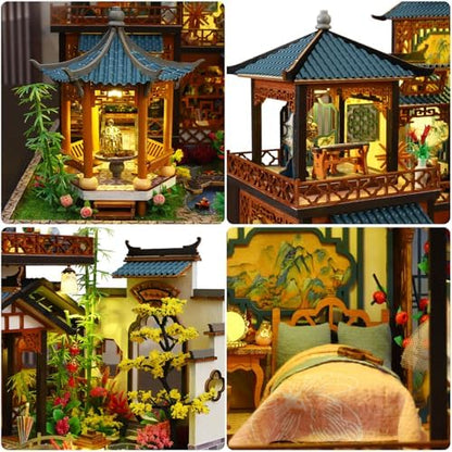 DIY Miniature House Kit - Miniature Wooden Dollhouse Kit - Mini House Building Kit for Adults - Vintage Courtyard Tiny Model House Kit with LED, Miniature Kit, Creative DIY Adult Crafts Gift - Image 2