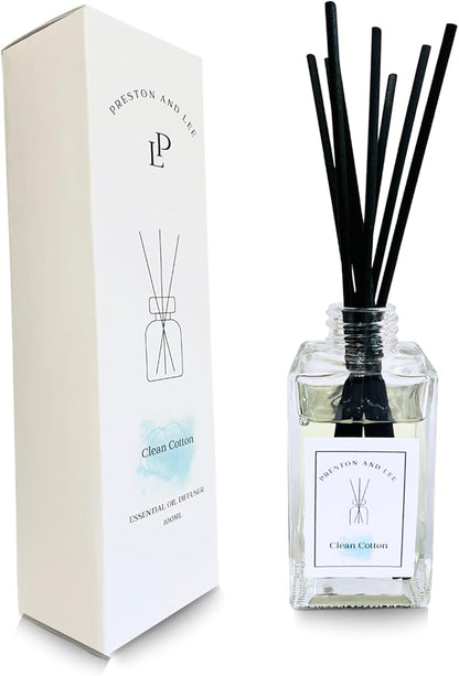 Preston and Lee Reed Diffuser Set | 100 ml (3.4 fl oz) Clean Cotton Scent | Reed Diffuser Set | Aromatherapy Diffusers | Natural Reed Diffuser Oil for Home and Spa Fragrance