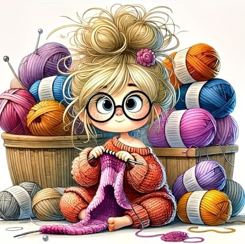 Knitting Woman Stamped Cross Stitch Kits for Beginner 13.7x13.7 Inch by Mosaflare