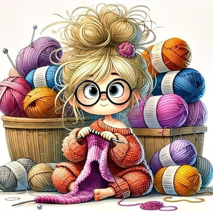 Knitting Woman Stamped Cross Stitch Kits for Beginner 13.7x13.7 Inch by Mosaflare