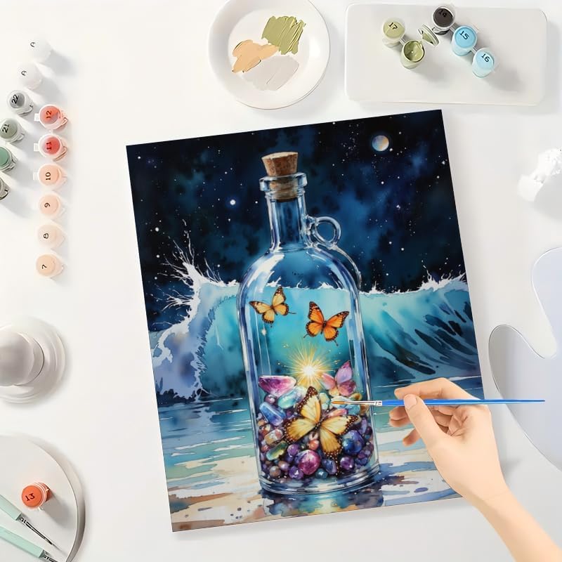 Ocean Magic Paint by Numbers Kit for Adults - DIY Butterflies and Crystals in Glass Bottle Painting on Canvas 16x20 Inches, Acrylic Paint Set, Suitable for Beginners, Art for Home Decoratio or Gifts - Image 3