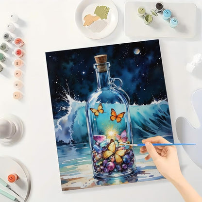 Ocean Magic Paint by Numbers Kit for Adults - DIY Butterflies and Crystals in Glass Bottle Painting on Canvas 16x20 Inches, Acrylic Paint Set, Suitable for Beginners, Art for Home Decoratio or Gifts - Image 3