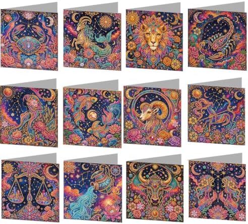 LAKEQUILL DIY Diamond Art Painting Greeting Kit, 12 Pieces, Creative Craft Set，12 Zodiac Signs by Unknown