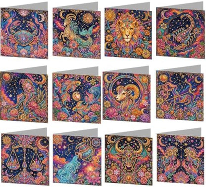 LAKEQUILL DIY Diamond Art Painting Greeting Kit, 12 Pieces, Creative Craft Set，12 Zodiac Signs by Unknown