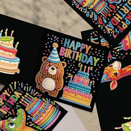 TDFERAN 6 Pack Paint by Numbers Kit Adults All Occasion Cards with Envelopes Diamond Painting Blank Birthday Greeting Cards Greeting Cards Thinking of You Encouragement Cards Birthday Bear Crocodile - Image 5
