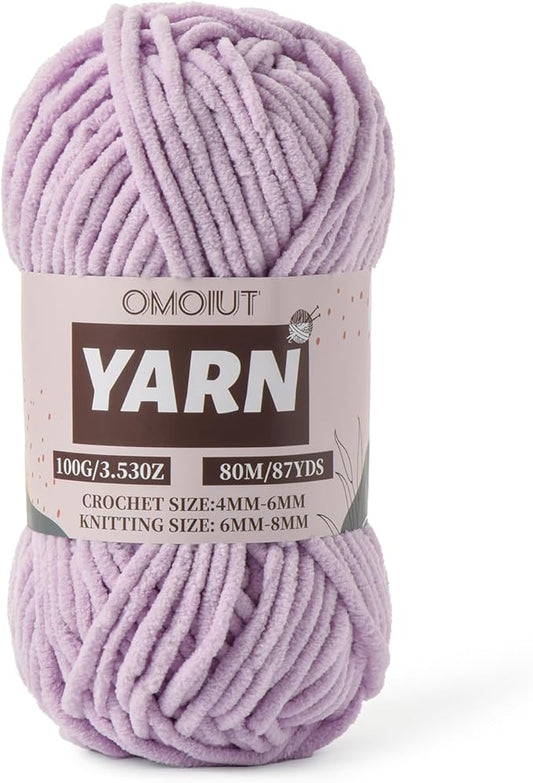 Light Purple Fluffy Chenille Yarn for Crocheting - Baby Yarn for Crocheting Soft Blanket - (100g/87.4yds) Crochet Amigurumi Chunky Yarns - Super Bulky 5 Velvet Yarns
