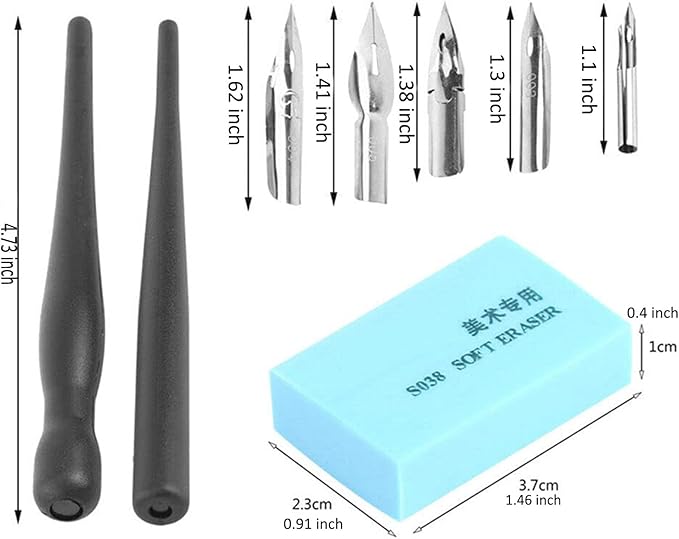 KooingTech Dip Pen Set With 2 Manga Pen Nib Holder and 5 Dip Pen Nibs, Cartoon Comic Dip Pen Set, Drawing Comic Pen Nib With Drawing Eraser