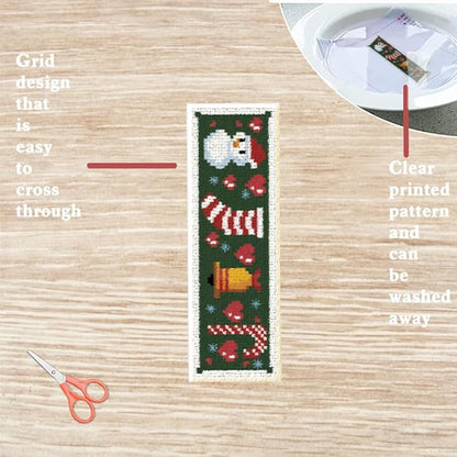 FREEBLOSS 6 Set Cross Stitch Bookmark Counted Cross Stitch Kit with 6 Different Christmas Patterns Embroidery Kit with Instruction DIY Bookmark Kit for Gift Adults 8''x2.4''