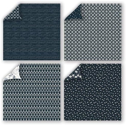 Gingham Scrapbook Paper 12x12 Blue,24 Sheets Double-Sided Boho Blue Floral Pattern CardStock Paper Pad Boho Tone Decorative Craft Papers for Holiday Cardmaking DIY Collage Papers. - Image 5