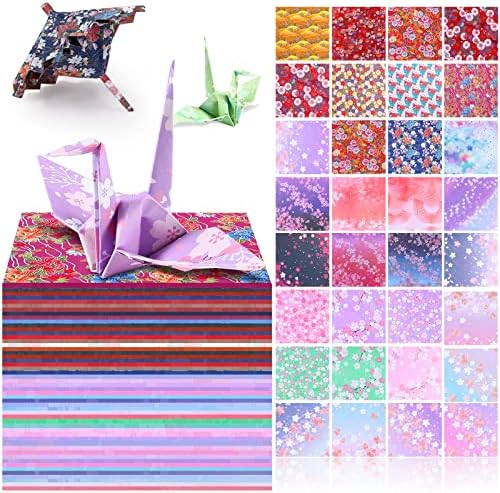 Lincia 1200 Pieces Origami Paper Kit Japanese Washi 6 Inch Square Double Sided Sheet 32 Vivid Colors Sakura Cherry Flowers Colors for Hand Crafts Project Creativity Scrapbook Paper Beginner by Lincia