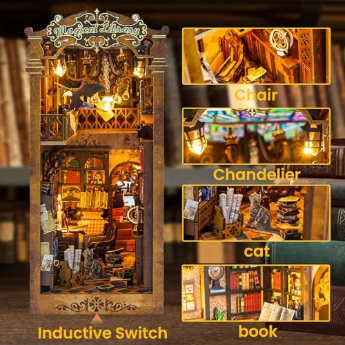Book Nook Kit - Book Nook Miniature Kit for Adult and Teens, DIY Miniature House Kit with Led Light, Creativity Gifts for Family and Friends, Bookshelf Decor for Book Lovers Nook Kit - Image 5