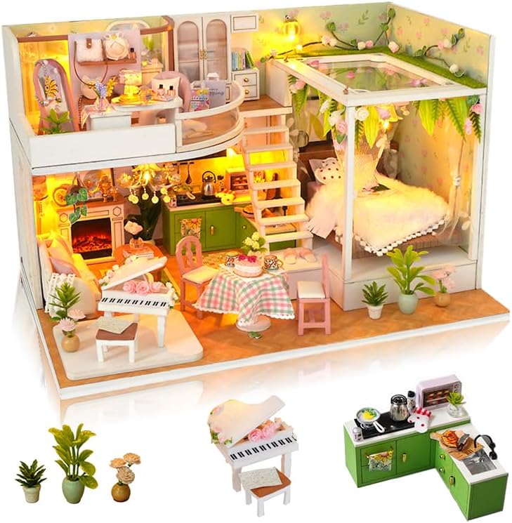 DIY Miniature House Kit w/Dust Cover, Flower Miniature Dollhouse Kits by Weservehomeforbetterlife