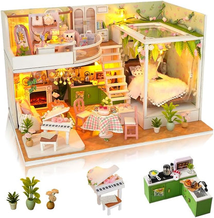 DIY Miniature House Kit w/Dust Cover, Flower Miniature Dollhouse Kits by Weservehomeforbetterlife