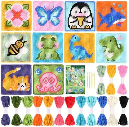 Pllieay 10-in-1 Cross Stitch Beginner Kit for Kids, Embroidery Kit by Pllieay
