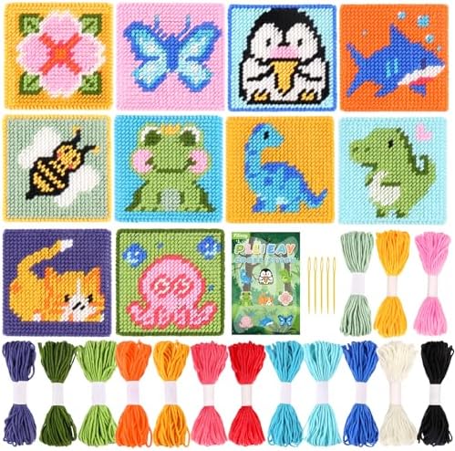 Pllieay 10-in-1 Cross Stitch Beginner Kit for Kids, Embroidery Kit by Pllieay