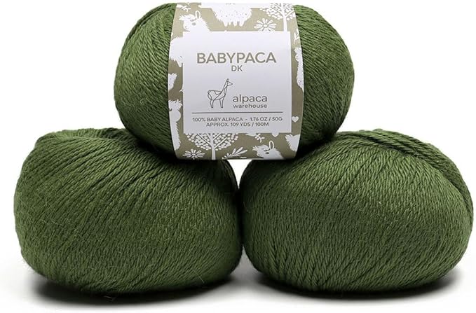100% Baby Alpaca Yarn Wool Set of 3 Skeins (150 Grams) DK Weight - Made in Peru - Heavenly Soft and Perfect for Knitting and Crocheting (Leaf Green, DK)