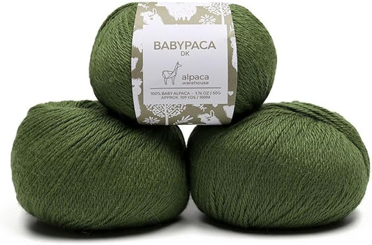 100% Baby Alpaca Yarn Wool Set of 3 Skeins (150 Grams) DK Weight - Made in Peru - Heavenly Soft and Perfect for Knitting and Crocheting (Leaf Green, DK)