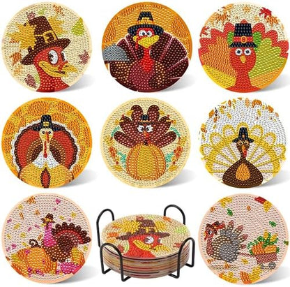 UPINS 8Pcs Fall Diamond Art Coasters with Holder by UPINS