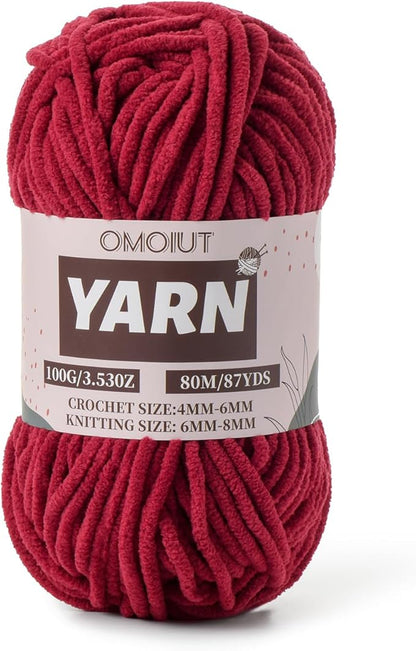 Burgundy Fluffy Chenille Yarn for Crocheting - Baby Yarn for Crocheting Soft Blanket - (100g/87.4yds) Crochet Amigurumi Chunky Yarns - Super Bulky 5 Velvet Yarns