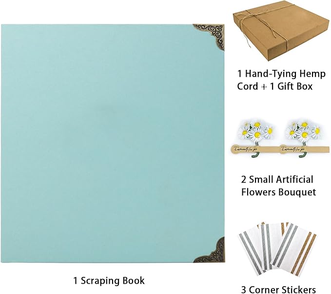 Scrapbook Album 12" x 12" DIY Scrapbook Photo Album Hardcover Kraft Paper 3 Rings Memory Book for Wedding, Anniversary, Travel, Family, LightGreen