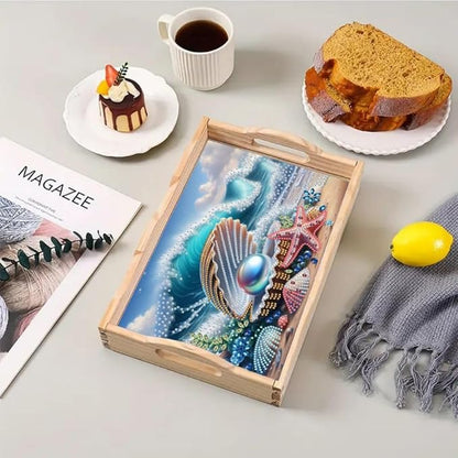 DoxQcs DIY Diamond Art Wooden Food Tray with Handle Diamond Painted Table Decoration Tray for Breakfast Bar Dinner Table Diamonds Art Painting for Beginners-Pearl