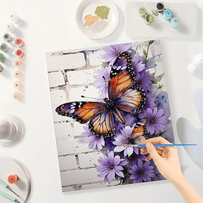 Butterfly Paint by Numbers Kit for Adults - DIY Monarch Butterflies and Purple Flowers Painting on Canvas, Acrylic Paint Set, Suitable for Beginners, Art for Home Decoration or Gifts(16X20IN Framed) - Image 3