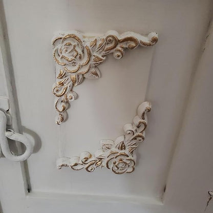 4PCS Corner Wooden Carving Decal Unpainted Wood Appliques Onlays DIY Wood Carved Furniture Appliques Onlays for Wall Bed Door Wardrobe Cabinet Furniture Decoration(09,8x8cm/3.15x3.15inch)