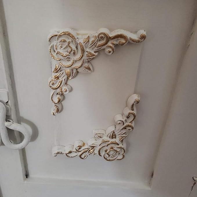 4PCS Corner Wooden Carving Decal Unpainted Wood Appliques Onlays DIY Wood Carved Furniture Appliques Onlays for Wall Bed Door Wardrobe Cabinet Furniture Decoration(09,10x10cm/3.94x3.94inch)
