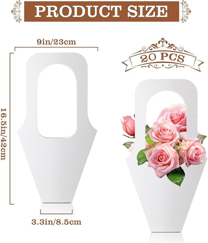 Cyblinia 20 Pack Flower Bouquet Bags with Handle Paper Flowers Gift Bags Flower Wrapping Paper Bags for Flower Shop, Home, Party Scene