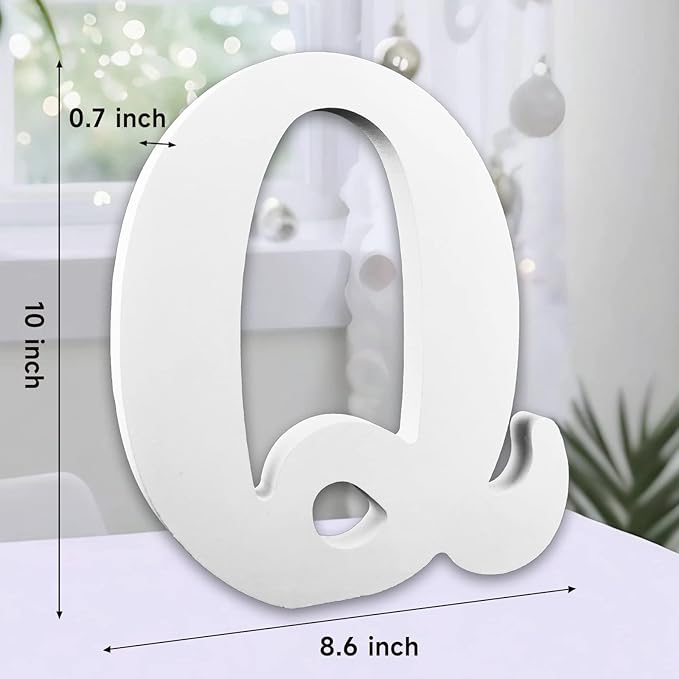 AOCEAN 10 Inch White Big Wood Letters, Unfinished Wooden Letters for Wall Decor Decorative Standing Letters Slices Sign Board Decoration for Craft Home Party Projects (Q)