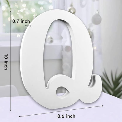AOCEAN 10 Inch White Big Wood Letters, Unfinished Wooden Letters for Wall Decor Decorative Standing Letters Slices Sign Board Decoration for Craft Home Party Projects (Q)