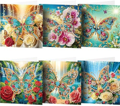 jinglinhh 6pcs Butterfly Roses Flower Waterfall Diamond Art Painting Greeting Cards with Envelopes, DIY Card Making Kits for Adults, Diamond Art Postcards Holiday Cards Craft Gifts by Unknown