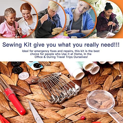 JUNING Sewing Kit with Case Portable Sewing Supplies for Mom Grandma Women Men Teen Girls Boys Home Traveler, Adults, Beginner, Emergency, Contains Thread, Scissors, Needles,Measuring Tape and More - Image 3