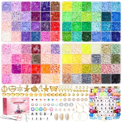 LEUCHTAMOR 15000PCS Clay Beads 96 Colors Friendship Bracelet Making Kit 4 Boxes Polymer Clay Beads Disc Clay Beads with Charms for Jewelry Making,Crafts Gifts by LEUCHTAMOR