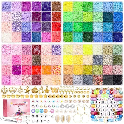 LEUCHTAMOR 15000PCS Clay Beads 96 Colors Friendship Bracelet Making Kit 4 Boxes Polymer Clay Beads Disc Clay Beads with Charms for Jewelry Making,Crafts Gifts by LEUCHTAMOR