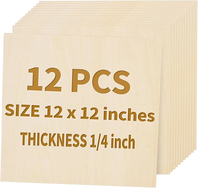 12PACK Basswood Sheets for Crafts - 12 x 12 x 1/4 inch Plywood Sheets Unfinished Bass Wood Boards for Laser Cutting, Wood Burning - 300 x 300 x 6mm