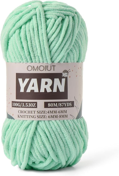 Aqua Green Fluffy Chenille Yarn for Crocheting - Baby Yarn for Crocheting Soft Blanket - (100g/87.4yds) Crochet Amigurumi Chunky Yarns - Velvet Worsted Weight Yarns 5